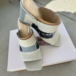 Jessica Simpson Patchwork Denim Wedge Mules Women's Sz 10 / #S2605